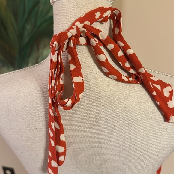 +Women's Halter Neck Dress in Red-Orange and White - Picture 8 of 8